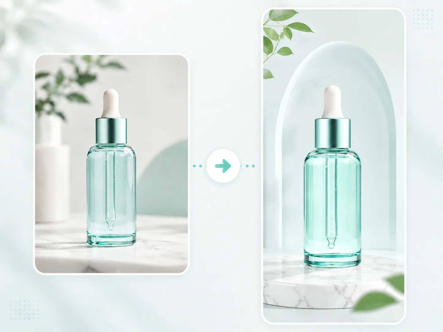 Product photo transformed from a plain original into a styled background scene.