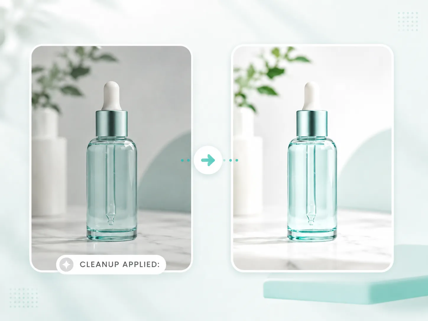 Product photo before and after cleanup enhancement.
